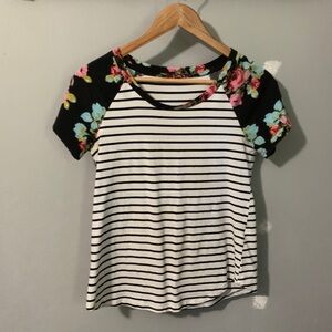 Boutique striped and floral T shirt